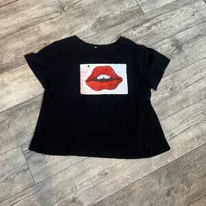Shein 2X Black Graphic Lips Print Women's T-Shirt Short Sleeves‎